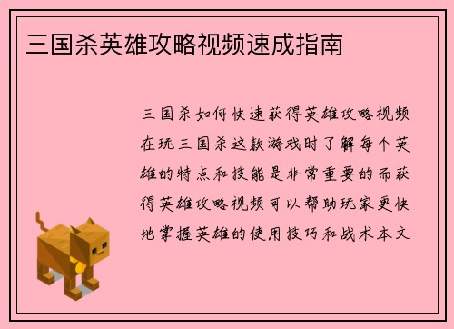 三国杀英雄攻略视频速成指南