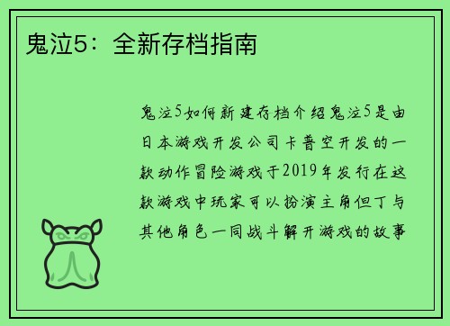 鬼泣5：全新存档指南